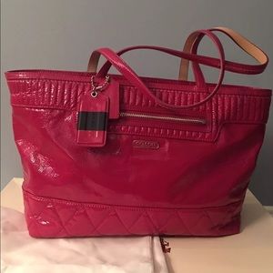 Authentic Coach Patent Leather Fuchsia Tote Bag